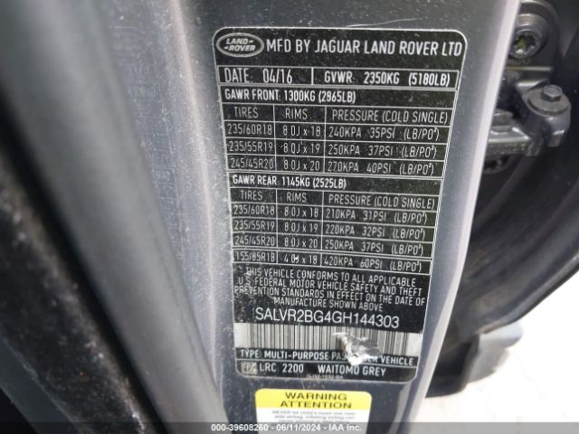 SALVR2BG4GH144303 Land Rover Range Rover Evoque Hse