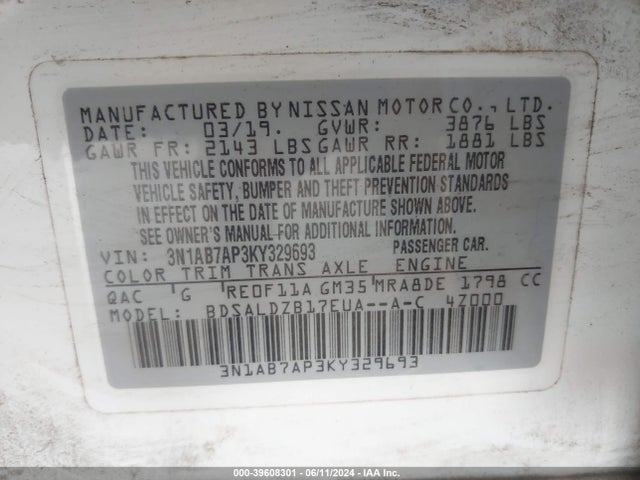 Nissan SENTRA SV 2019 3N1AB7AP3KY329693 Image 9
