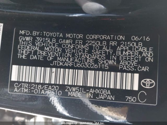 JTDKARFU6G3026115 Toyota Prius Four