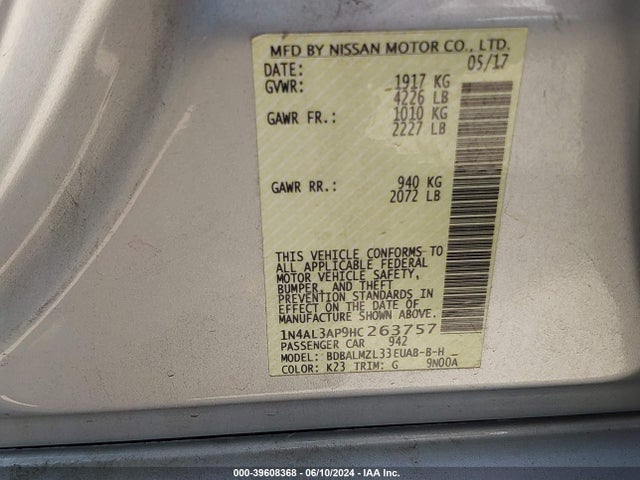 Nissan Altima 2.5 Sv 2017 1N4AL3AP9HC263757 Image 9