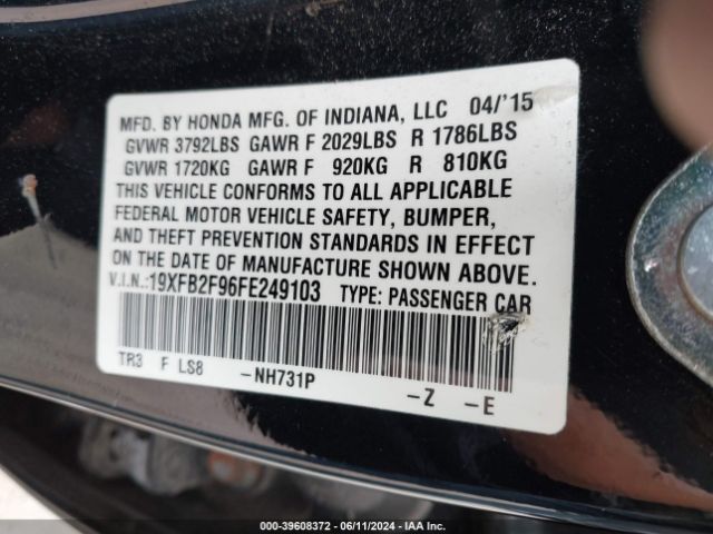 19XFB2F96FE249103 Honda Civic Ex-l