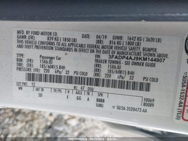 3FADP4AJ9KM144907 Ford FIESTA S