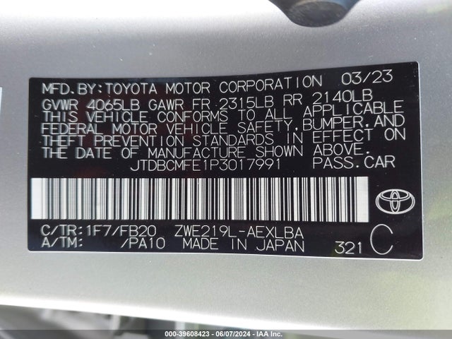 Toyota Corolla Hybrid Le 2023 JTDBCMFE1P3017991 Image 9