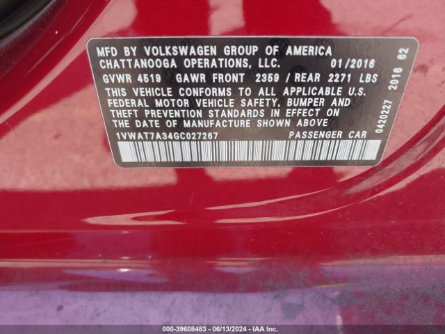 1VWAT7A34GC027267 Volkswagen Passat 1.8t S