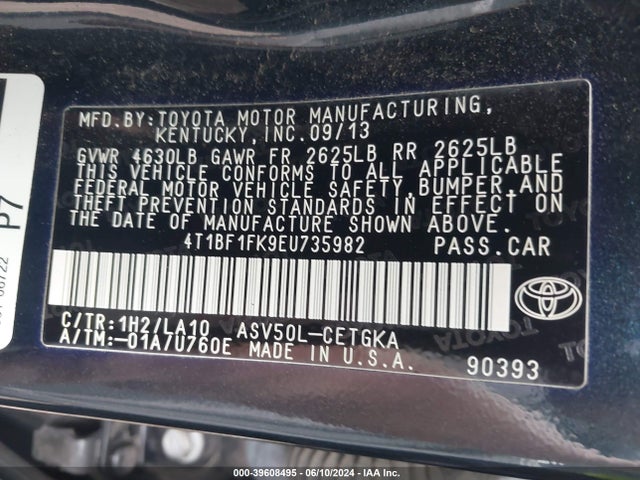 Toyota CAMRY XLE 2014 4T1BF1FK9EU735982 Image 9