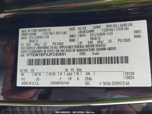 Ford F-150 Xl 2018 1FTEW1EP3JFC93651 Image 9