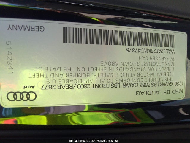 WAUL2AF25MN047875 Audi A6 Premium Plus 55 Tfsi Quattro S Tronic