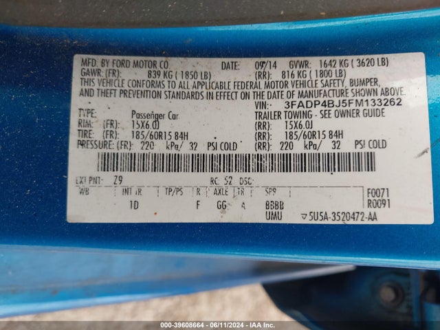 Ford FIESTA SE 2015 3FADP4BJ5FM133262 Image 9