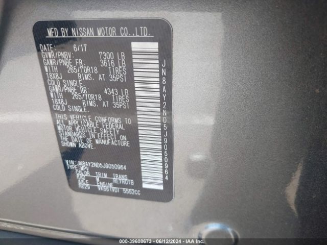 JN8AY2ND5J9050964 Nissan ARMADA SV