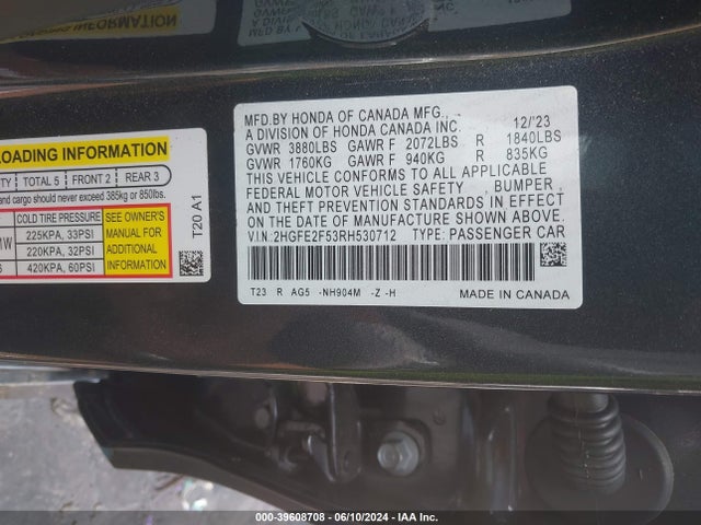 Honda Civic Sport 2024 2HGFE2F53RH530712 Image 9