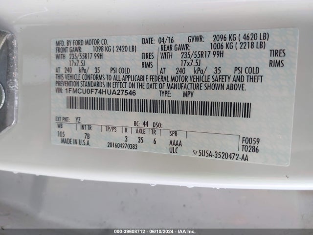 Ford ESCAPE S 2017 1FMCU0F74HUA27546 Image 9