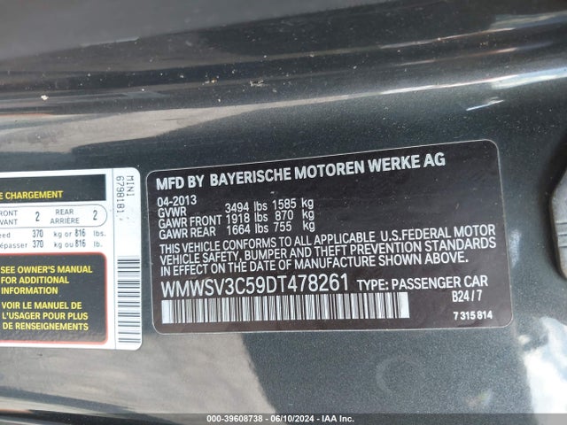 2013 MINI HARDTOP WMWSV3C59DT478261 Photo 8