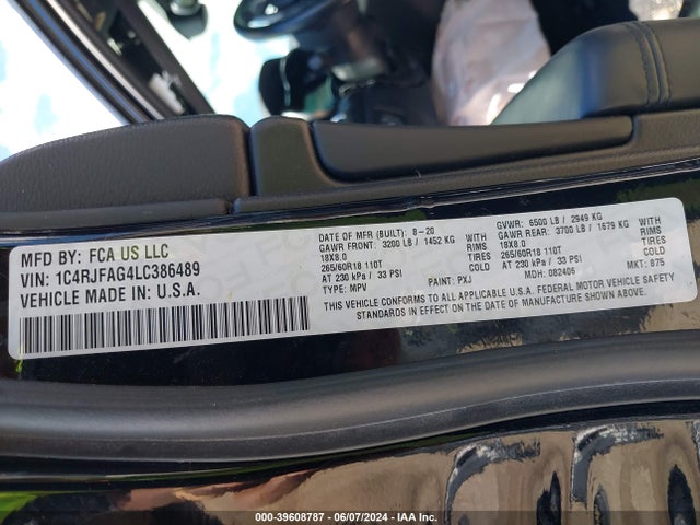 2020 Jeep Grand Cherokee Laredo E 4x4 მანქანა იყიდება აუქციონზე, vin: 1C4RJFAG4LC386489, აუქციონის ნომერი: 39608787