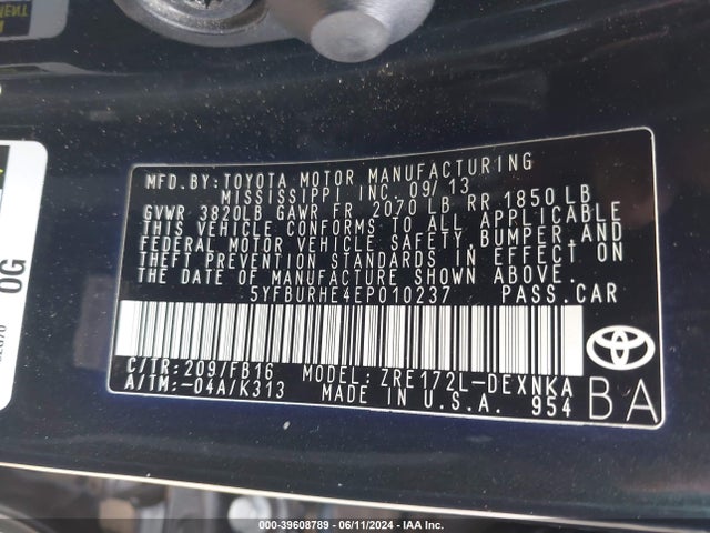 Toyota COROLLA LE 2014 5YFBURHE4EP010237 Image 9