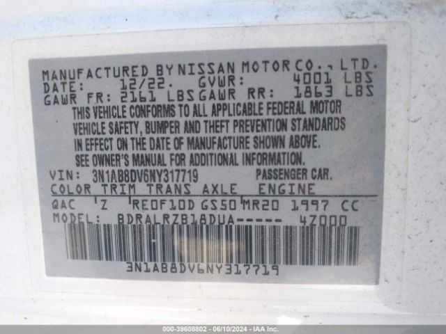 3N1AB8DV6NY317719 Nissan Sentra Sr Xtronic Cvt