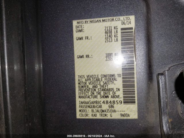 1N4AA5AP8EC484859 Nissan Maxima 3.5 S/3.5 Sv