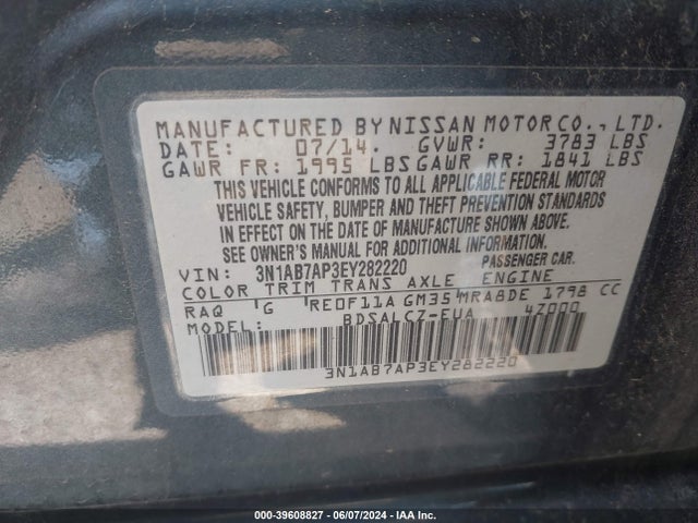 Nissan SENTRA S 2014 3N1AB7AP3EY282220 Image 9