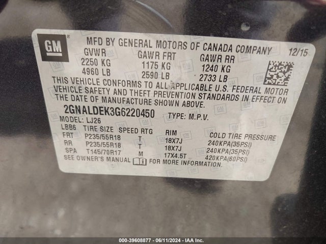 Chevrolet Equinox Ltz 2016 2GNALDEK3G6220450 Image 9