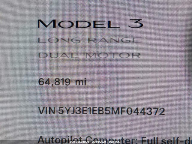 Tesla Model 3 Long Range Dual Motor All-wheel Drive 2021 5YJ3E1EB5MF044372 Image 16