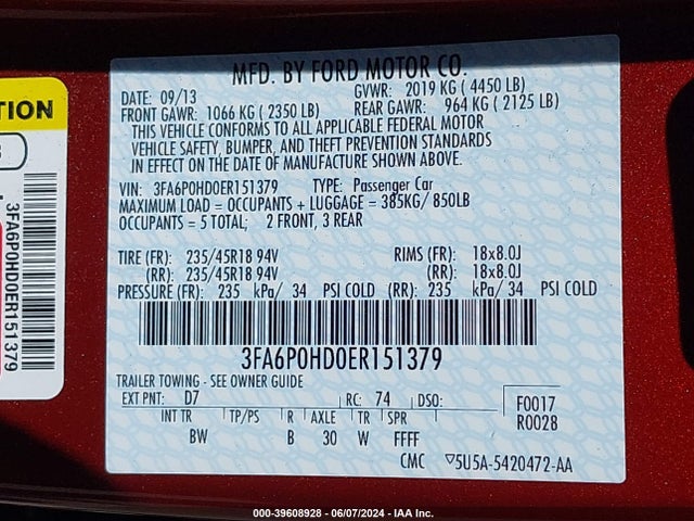 3FA6P0HD0ER151379 Ford FUSION SE