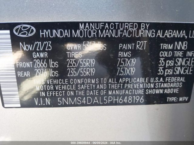 5NMS4DAL5PH648196 Hyundai Santa Fe Limited
