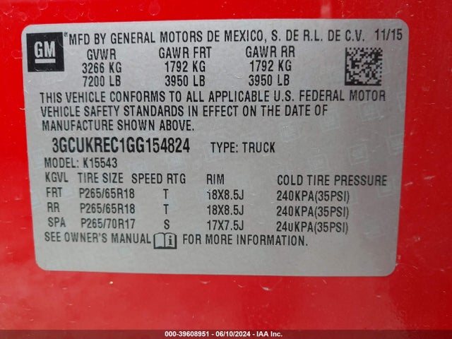 Chevrolet Silverado 1500 2lt 2016 3GCUKREC1GG154824 Image 9