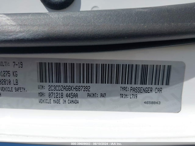 Dodge Challenger Sxt 2019 2C3CDZAG6KH687392 Image 9