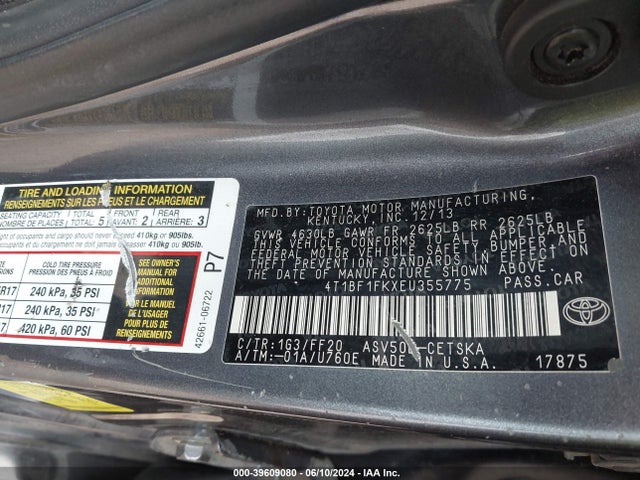 Toyota CAMRY SE 2014 4T1BF1FKXEU355775 Image 9
