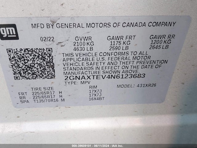 Chevrolet Equinox Awd 2fl 2022 2GNAXTEV4N6123683 Image 9