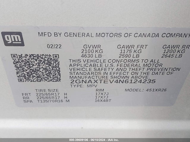 Chevrolet Equinox Awd 2fl 2022 2GNAXTEV4N6124235 Image 9