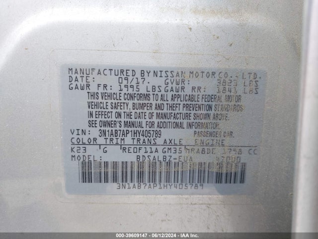 Nissan SENTRA S 2017 3N1AB7AP1HY405789 Image 9