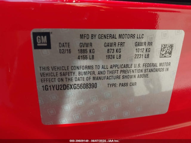 Chevrolet Corvette Z06 2016 1G1YU2D6XG5608390 Image 9
