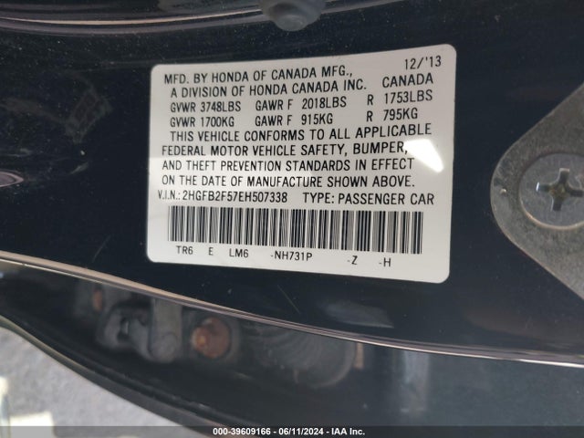 Honda Civic Lx 2014 2HGFB2F57EH507338 Image 9