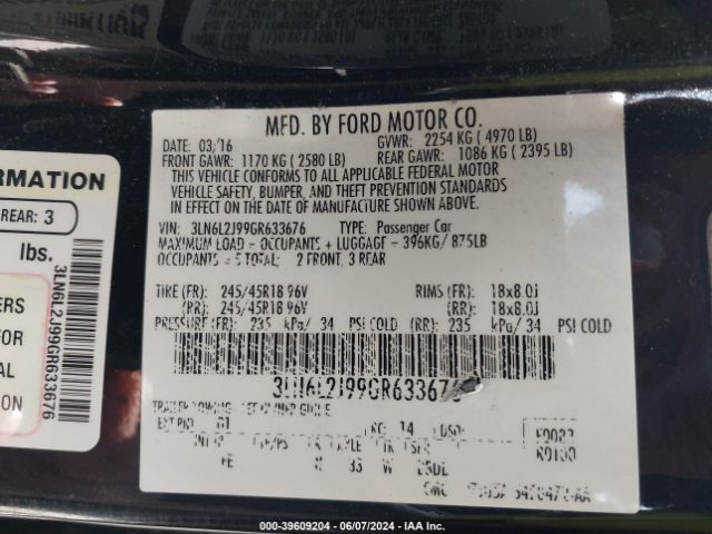 3LN6L2J99GR633676 Lincoln MKZ