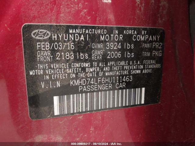 KMHD74LF6HU111463 Hyundai ELANTRA SE