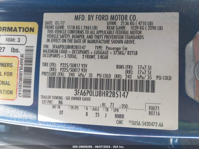 Ford Fusion Hybrid Se 2017 3FA6P0LU8HR285147 Image 9
