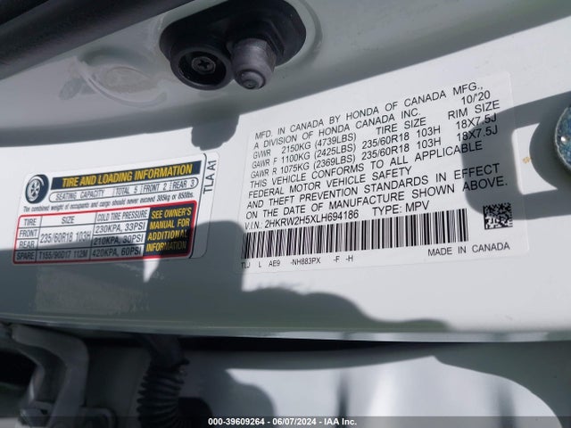 Honda Cr-v Awd Ex 2020 2HKRW2H5XLH694186 Image 9