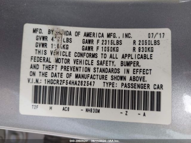 1HGCR2F54HA262547 Honda Accord Sport
