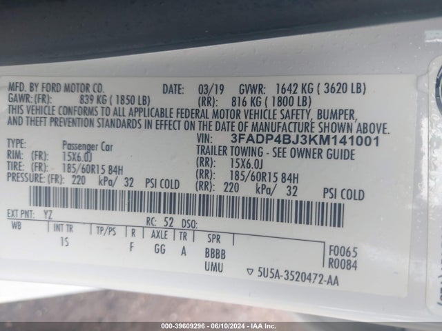 Ford FIESTA SE 2019 3FADP4BJ3KM141001 Image 9