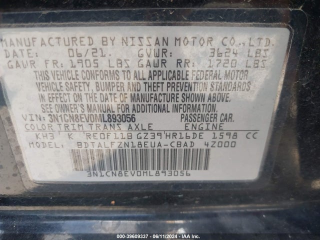 Nissan Versa Sv Xtronic Cvt 2021 3N1CN8EV0ML893056 Image 9