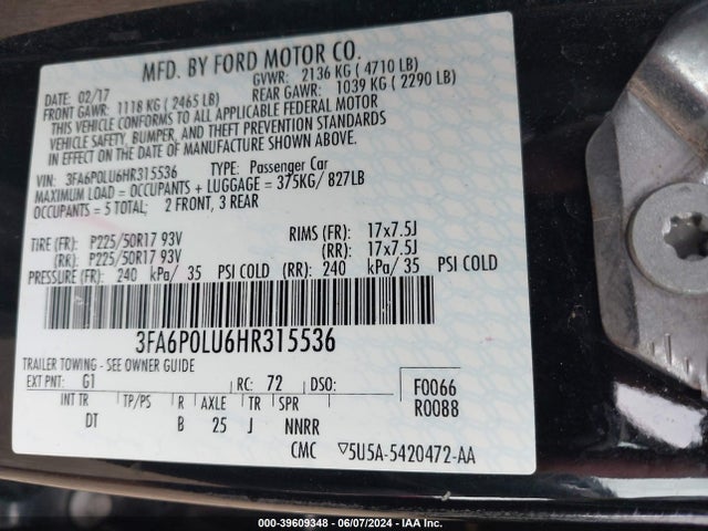 Ford Fusion Hybrid Se 2017 3FA6P0LU6HR315536 Image 9