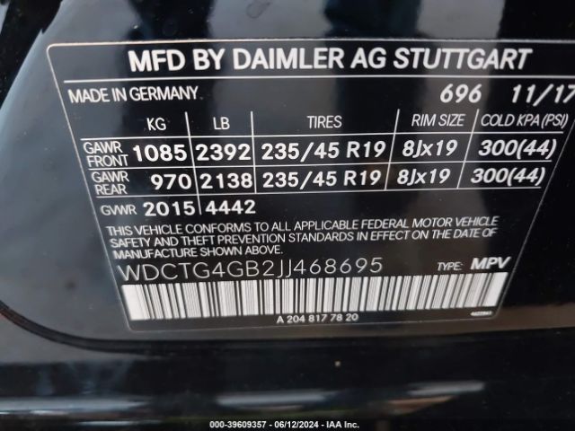 WDCTG4GB2JJ468695 Mercedes-Benz Gla 250 4matic