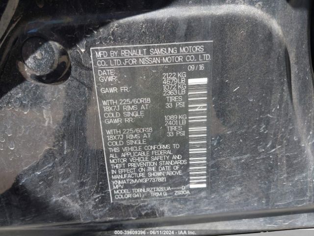KNMAT2MVXGP737821 Nissan Rogue Sl