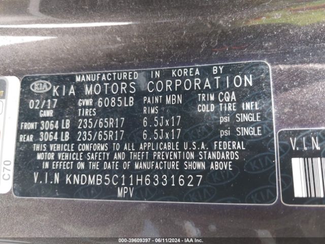 KNDMB5C11H6331627 KIA SEDONA LX