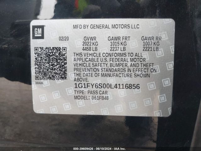 1G1FY6S00L4116856 Chevrolet Bolt Ev Fwd Lt