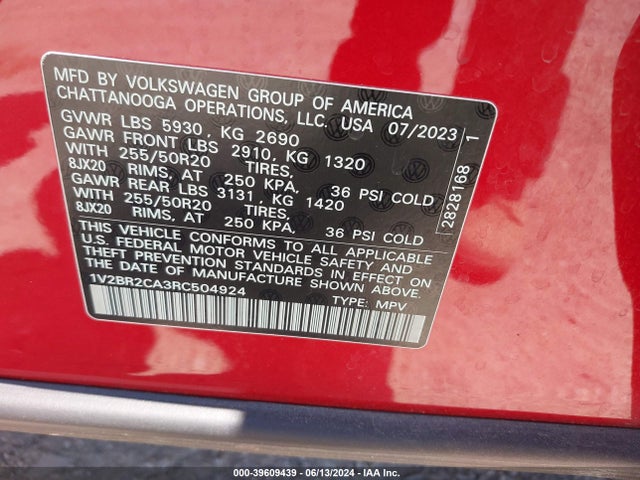 1V2BR2CA3RC504924 Volkswagen Atlas 2.0t Sel