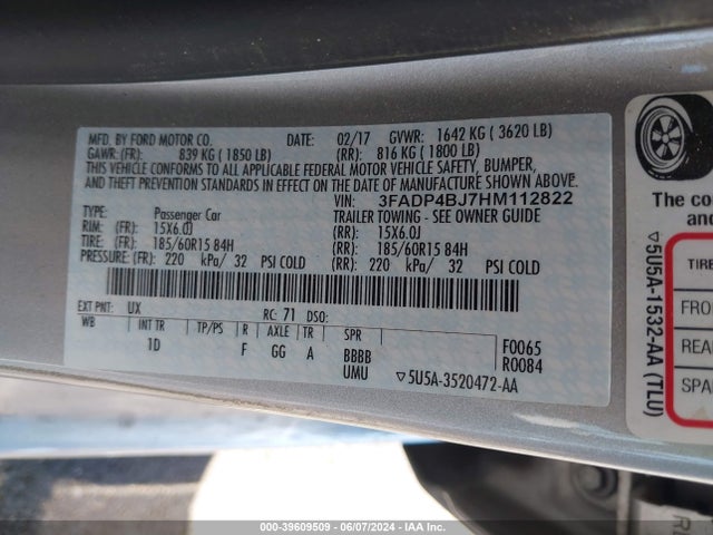 Ford FIESTA SE 2017 3FADP4BJ7HM112822 Image 9