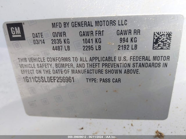 Chevrolet MALIBU 1LT 2014 1G11C5SL0EF256961 Image 9