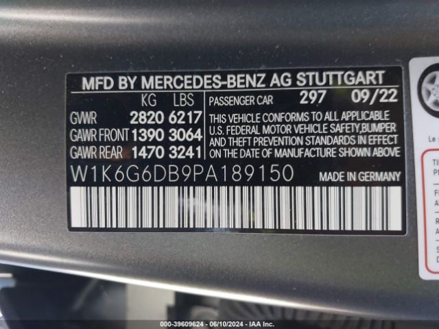 W1K6G6DB9PA189150 Mercedes-Benz S 500 4matic