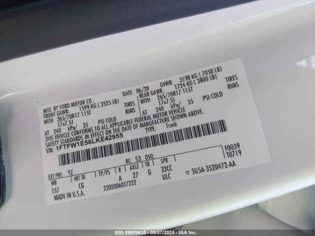 1FTFW1E56LKE42955 Ford F-150 Xl